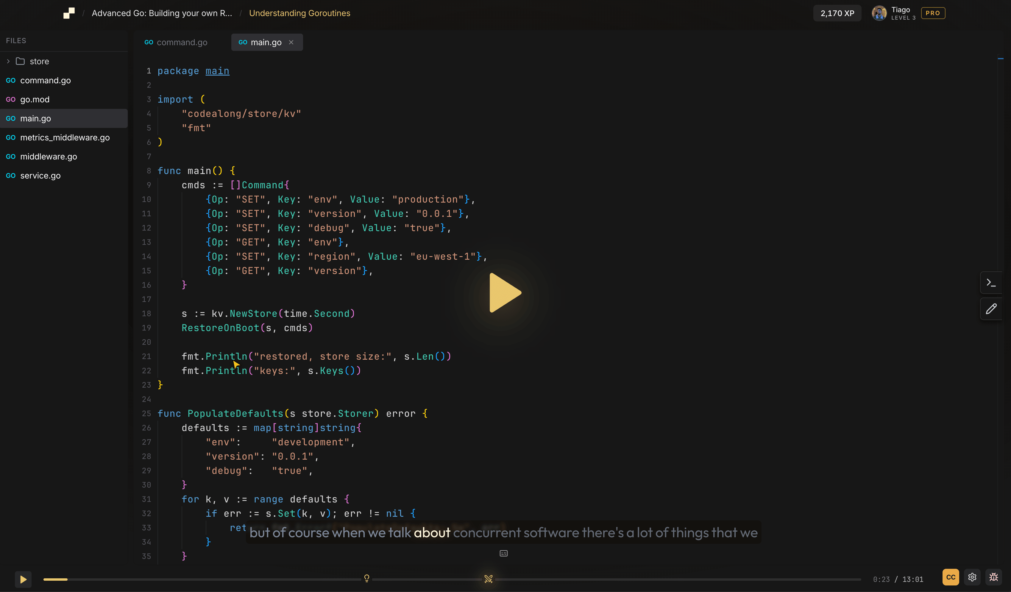 A Codealong lesson with the video playing over the editor